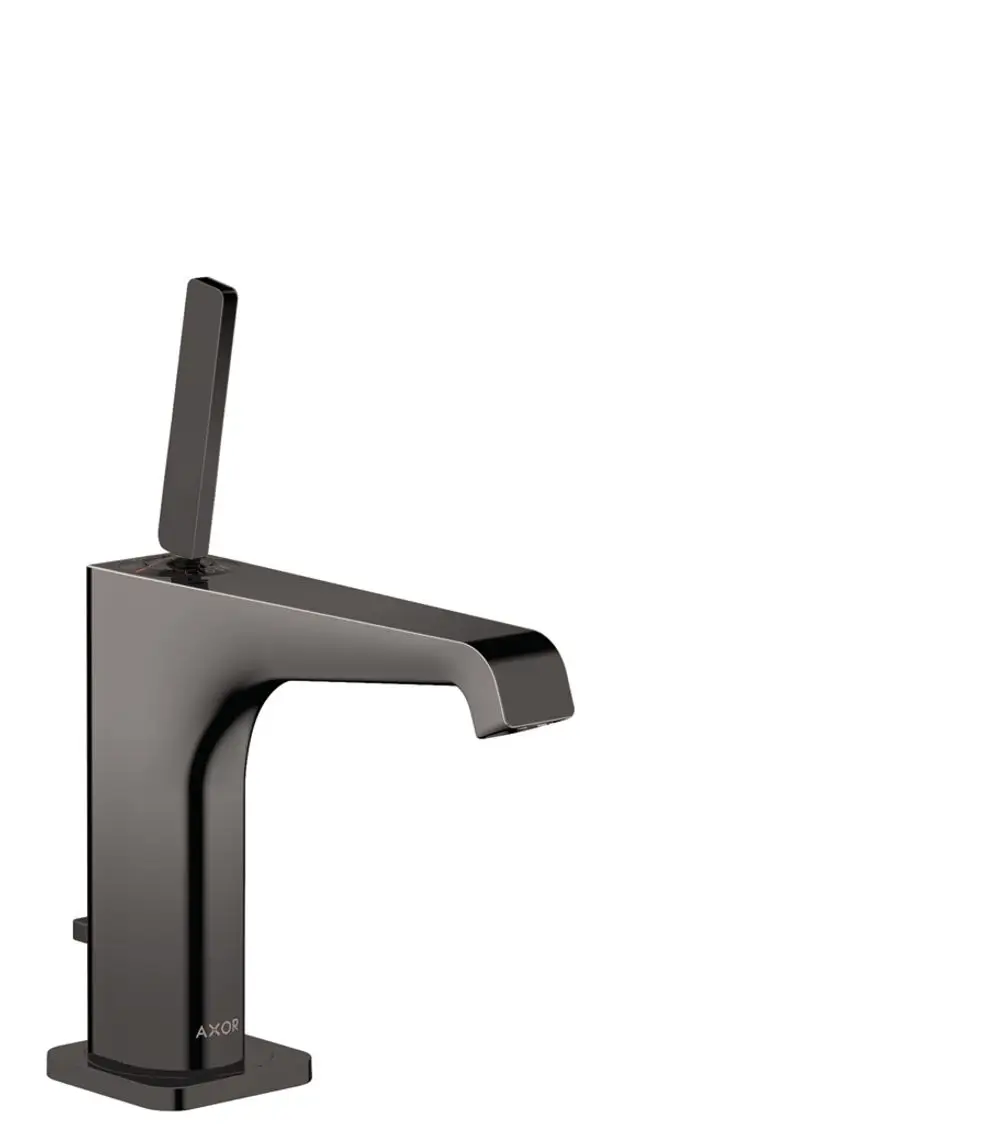Einhebel-Waschtischmischer in Polished Black Chrome von AXOR mit einem langen Griff und einer Zugstangen-Ablaufgarnitur, klare Linienführung und funktionales Design.